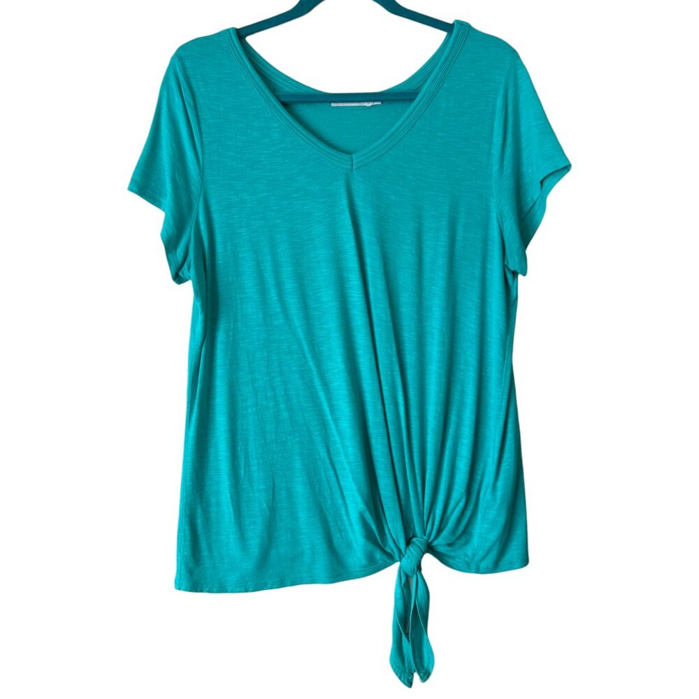 Ricki's Women's Side Tie V-Neck Bright Aqua Short Sleeve Tee Size Large